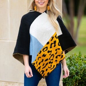 Leopard Color Block Poncho NWT